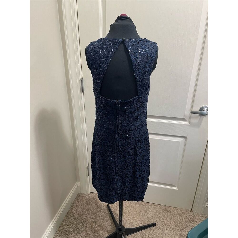 City Triangles Navy Blue Knee Length Dress Bedazzled Halter Size 13. Sku157 - Picture 3 of 16